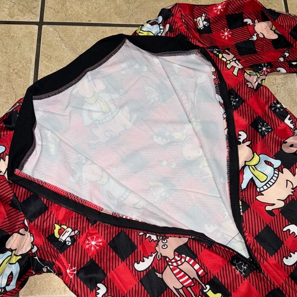 Moose Holiday Back PJ’s "Don't moose with me" Onsie Pajama Plaid Red - Picture 9 of 11